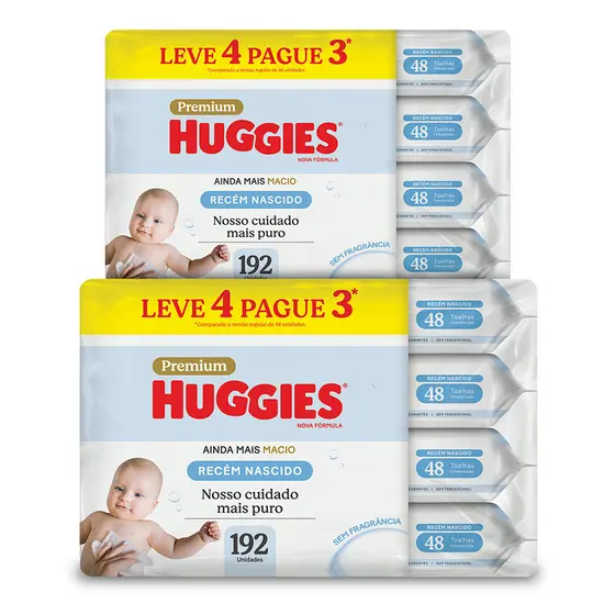 Kit 2 - Lenços Umedecidos Huggies Recém-Nascido Sem Fragrância 4x48U
