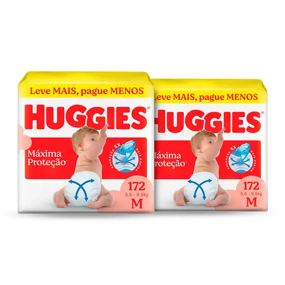 Kit 2 - Huggies Fralda Descartável Máxima Proteção M - 172 Un
