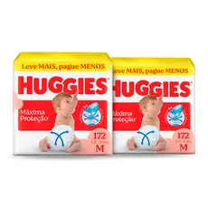 Kit 2 - Huggies Fralda Descartável Máxima Proteção M - 172 Un