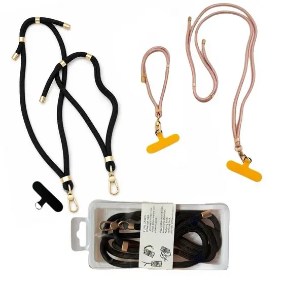 Cordão para Celular kit 2em1 pescoço e mão tecido com dourado aço cores neutras universal