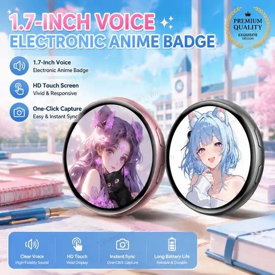1.7 Polegada HD IPS Tela E-Emblema Toque Completo Digital Anime Tipo-C Carregamento Imagem Personalizada Pino Colecionáv