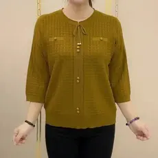 Roupa feminina para mães, blusa de malha de manga três quartos, estilo casual de verão para mulheres de meia-idade e ido