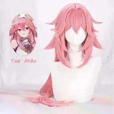 Peruca de Cosplay Yae Miko para Mulheres 80cm Longa Rosa Anime Resistente ao Calor Perucas Sintéticas 7VLF 3501