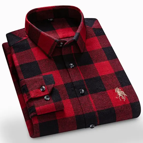 Camisa Casual Masculina de Manga Longa em Flanela Xadrez 100% Algodão 2026