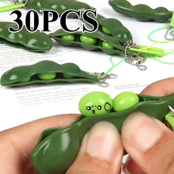 30 Peças de Alívio de Estresse, Brinquedo de Ventilação, Chaveiro de Ervilha, Música de Amassar e Infinito, Edamame Le P