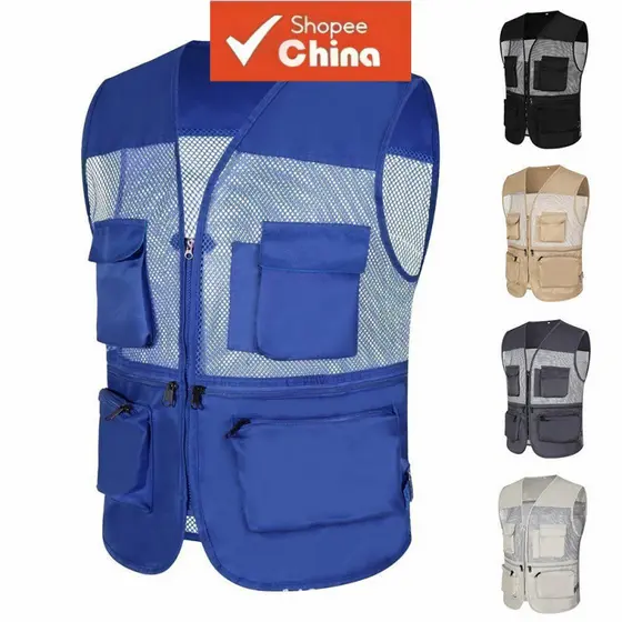 Colete Masculino Sem Mangas em Malha para Pesca ao Ar Livre, Fotografia com Múltiplos Bolsos, Impermeável V74V 1175