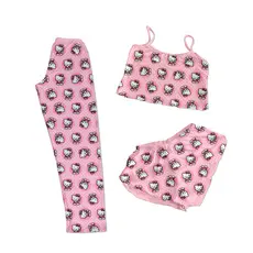 CONJUNTO PIJAMA 3 PEÇAS CALÇA SHORTS E CROPPED PERSONAGENS ROSINHA