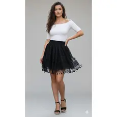 SAIA PRETA RENDA COM FRANJA