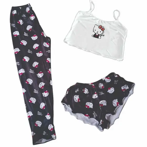 CONJUNTO 3 PEÇAS CALÇA,BLUSA E SHORTS PERSONAGEM PRETO