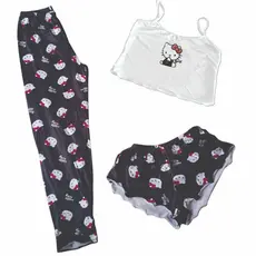 CONJUNTO 3 PEÇAS CALÇA,BLUSA E SHORTS PERSONAGEM PRETO