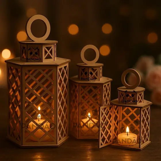 Luminaria Decorativa Marroquina Kit 3 peças Mdf cru