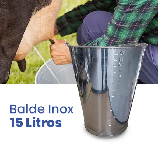 Balde de Ordenha p/ Tirar Leite 15L Inox Fazenda Sitio Vacas - Gudim