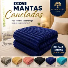 Kit 2 Mantas Cobertor Manta Canelada Casal 2,00x1,80 Super Luxo
