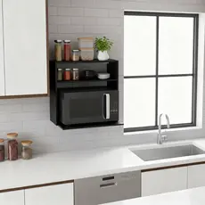 Nicho Suporte Duplo Parede 60cm Microondas Forninho Airfryer Eletrodoméstico Temperos Preto MDP