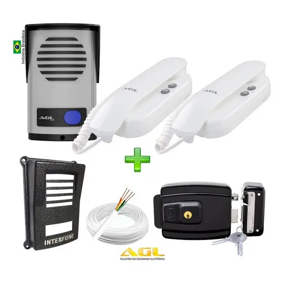 Kit Interfone Com 2 Fones+ Fechadura +protetor + 50 Mts Cabo