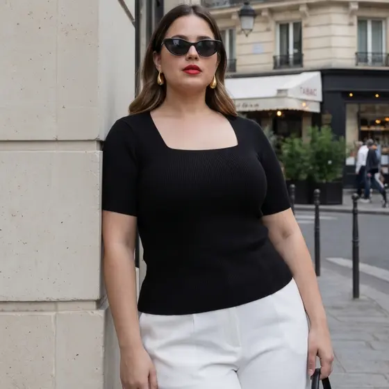 Blusa Feminina Plus Size Decote Quadrado Manga