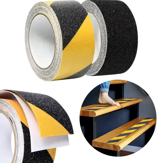 Fita Adesiva Antiderrapante 50mm X 5m Preto e Amarelo Multiuso Universal Zebrada Escada Degrau Piso Abrasiva Autoadesiva