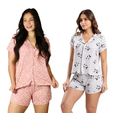 Kit 2 Pijamas Americano Curto Blogueirinha Botão Amamentação Pós Parto