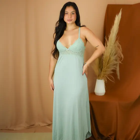 Camisola Longa Feminina em Renda Costa Nadador Microfibra