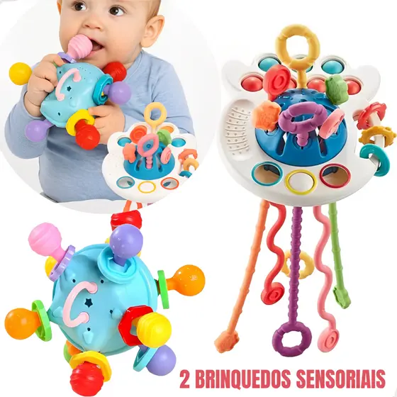 Mordedor para Bebê Chocalho Brinquedo Sensorial Montessori Kit com 2 Brinquedos