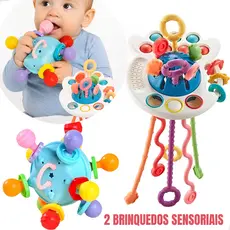 Mordedor para Bebê Chocalho Brinquedo Sensorial Montessori Kit com 2 Brinquedos