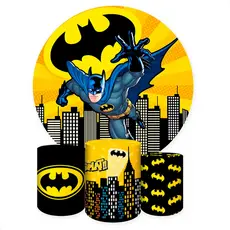 Kit Painel Redondo + Capas de Cilindro Sublimados Para Festa Tema Batman