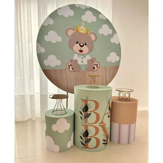 Conjunto de Capas Sublimadas para Painel Redondo e Cilindros de Festa Para Chá De Bebê