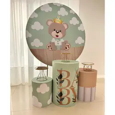 Conjunto de Capas Sublimadas para Painel Redondo e Cilindros de Festa Para Chá De Bebê