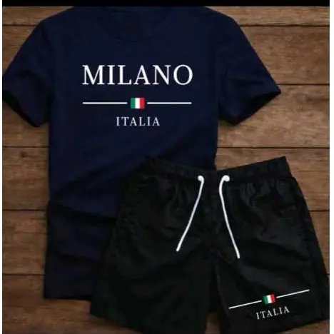 Kit Conjunto Masculino Streetwear Camiseta E Short Tectel Camisa Milano Italia 100% Agodão