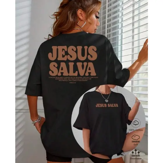 Camiseta Masculina Jesus Salva Evangélica Camisa 100% Algodão OVERSIZED