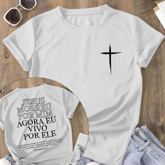 Camiseta T-Shirt 100% algodão "Vivo Por Ele"  4.8  3mil Avaliações 6,4mil Sold
