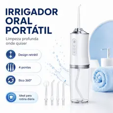 Irrigador Bucal Portátil Recarregável USB, com 4 Bicos e Modos de Pressão para Limpeza de Dentes