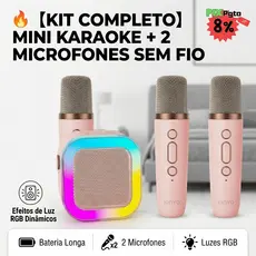 【KARAOKÊ PORTÁTIL】🎤Caixa de Som Bluetooth com 2 Microfones, Luzes LED e Efeitos de Voz para Festas e Família