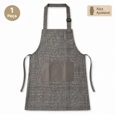 Avental de Cozinha Unissex Cinza Texturizado Alça Ajustável Bolso Frontal Resistente à Água Tamanho Amplo 64x73cm