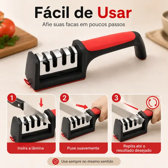 Afiador De Faca Profissional Amolador 4 Em 1 Tesoura Cozinha Churrasco Ergonomico Rapido Antiderrapante Premium