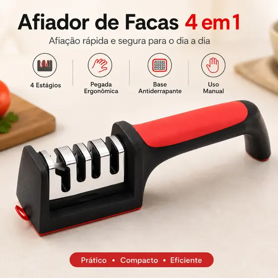 Afiador De Faca Profissional Amolador 4 Em 1 Tesoura Cozinha Churrasco Ergonomico Rapido Antiderrapante Premium