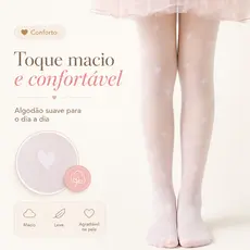 Meia-Calça Infantil Feminina de Algodão com Coração | Confortável para Meninas |Preto, rosa e branco
