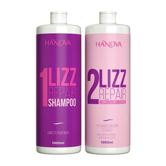 Kit Lizz Repair Hanova 1000ml – Alinhamento capilar orgânico com brilho, maciez e menos volume.