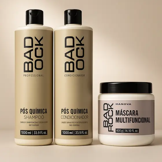 Kit Shampoo e Condicionador 1L Pós quimico+Máscara Multifuncional 400g Bad Rock Envio Imediato