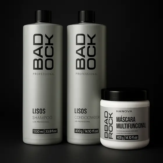 Kit Shampoo e Condicionador 1L Cabelos lisos + Máscara Multifuncional 400g Bad Rock Hanova
