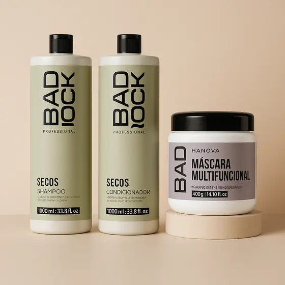 Kit Shampoo e Condicionador 1L Secos + Máscara Multifuncional 400g Bad Rock Hanova