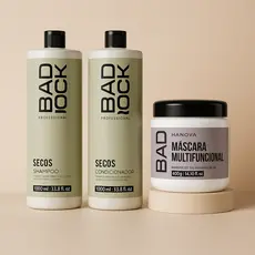 Kit Shampoo e Condicionador 1L Secos + Máscara Multifuncional 400g Bad Rock Hanova