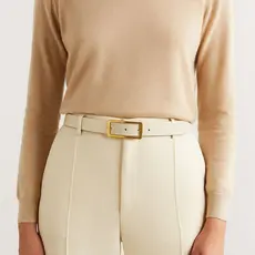 Cinto Feminino de Couro Branco Marfim Com Fivela Retangular Dourada 2 cm de Largura Moda Presente