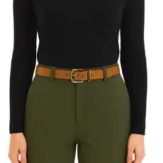 Cinto Feminino Couro Legítimo Avelã Fivela Quadrada 2 cm de Largura Moda Presente Acessório