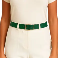 Cinto Feminino Verde Couro Legítimo Com Fivela Quadrada Dourada 2 cm de Largura Moda Copa