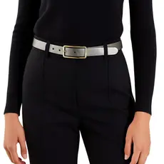 Cinto Feminino Prata Couro Legítimo Prateado Com Fivela Retangular Dourada 2 cm de Largura Presente