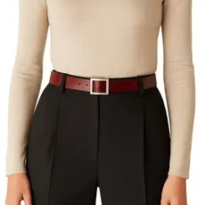 Cinto Feminino Couro Legítimo Vinho 3cm de Largura Fivela Redonda Niquel Moda Presente