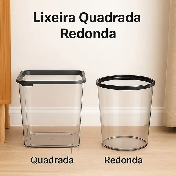 Lixeira Plástica Cesto Balde Quadrada Redonda Casa Cozinha Banheiro Organização Saco Lixo Resistente