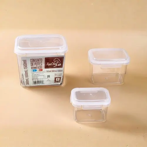 Conjunto Potes Herméticos Térmicos 3 Peças Vidro Retém Calor Frio Vedação Silicone Cozinha