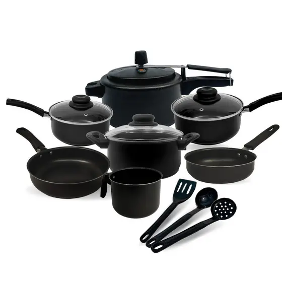 Jogo Kit de Panela Antiaderente Teflon Tampa de Vidro Berlim com Panela de Pressão de 2.5 litros